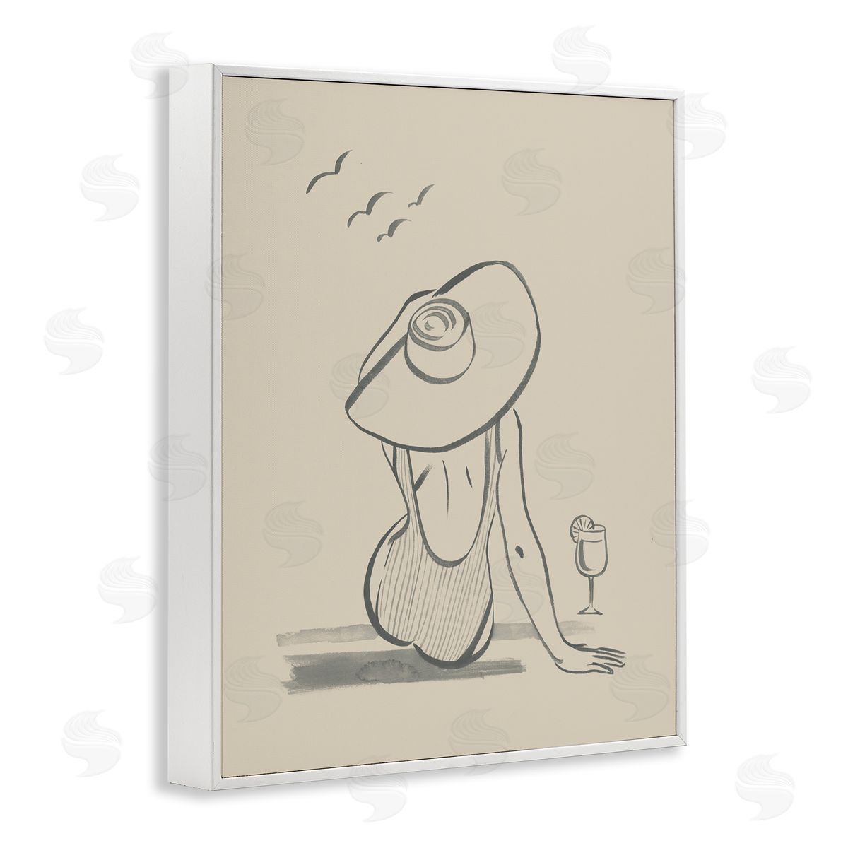 Beach Day Drawing White Frame Print Wall Art, Home Decor by Grace Popp