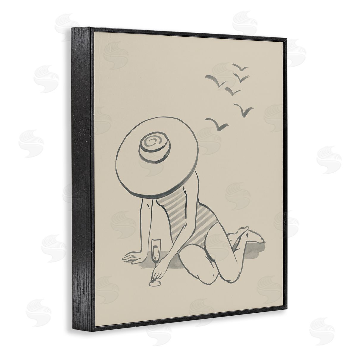 Girl on Beach Sketch Black Frame Print Wall Art, Home Decor by Grace Popp