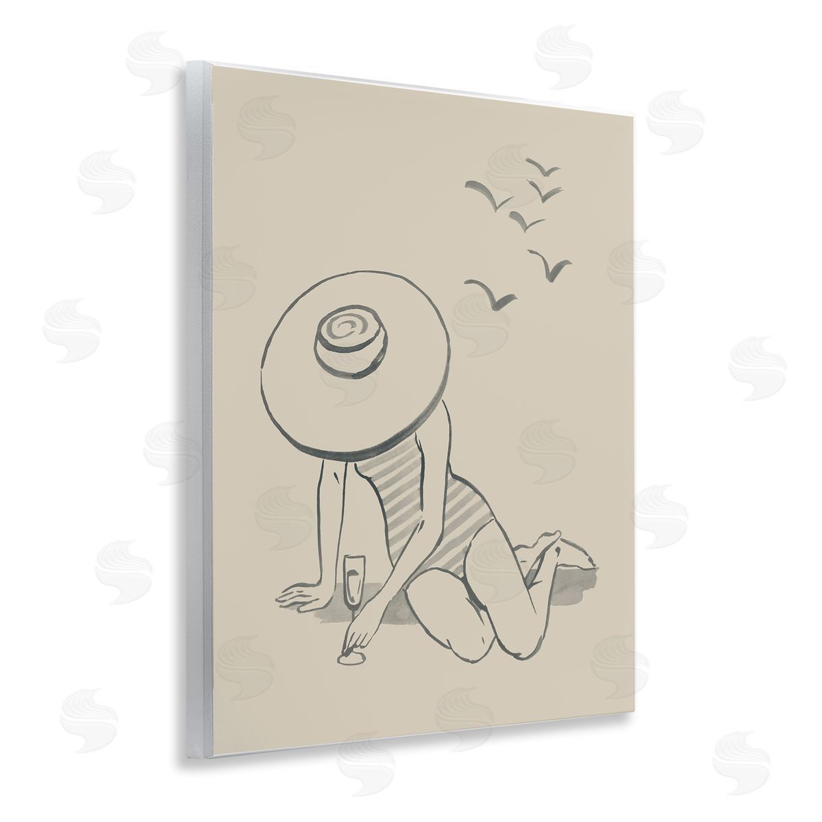 Girl on Beach Sketch Wood Plaque Wall Art, Home Decor by Grace Popp