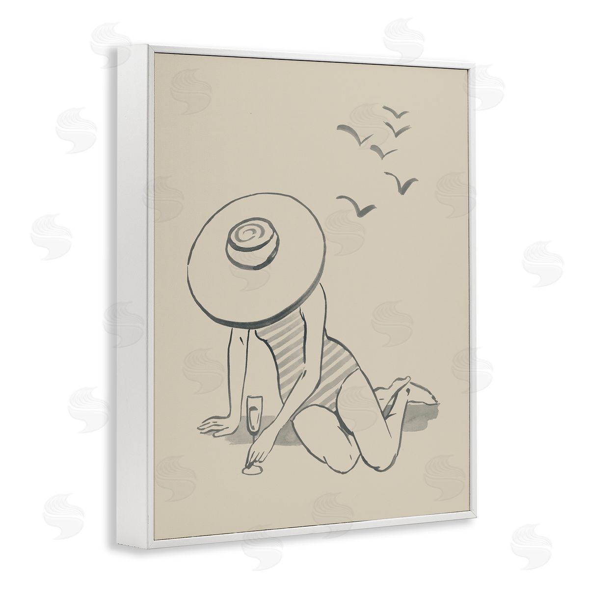 Girl on Beach Sketch White Frame Print Wall Art, Home Decor by Grace Popp