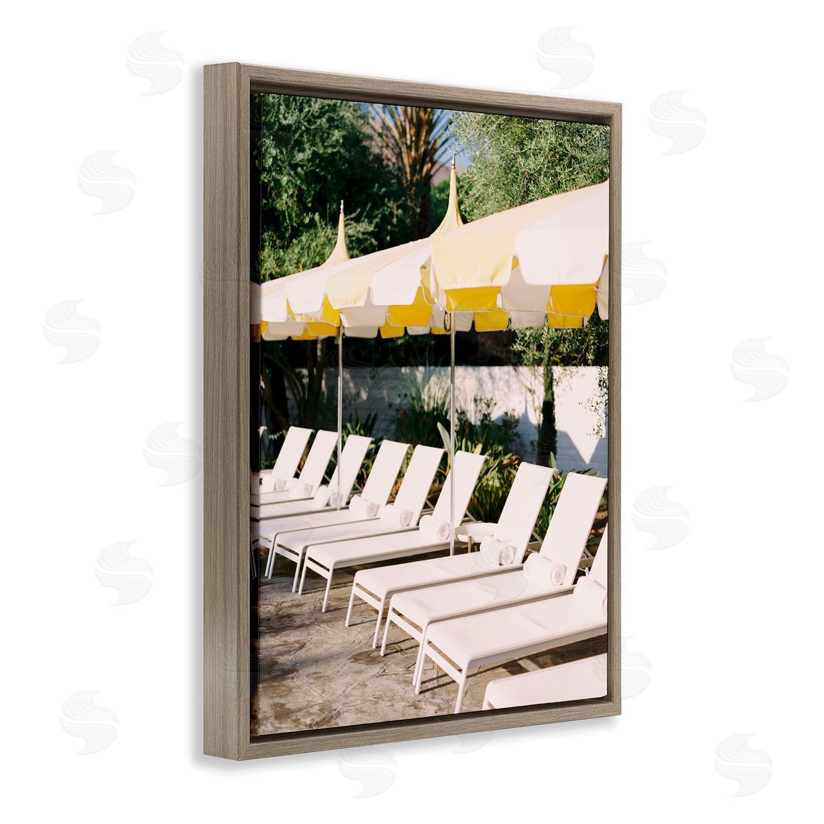 Poolside Beach Chairs Brown Floating Frame Canvas Wall Art, Home Decor by Justine Milton