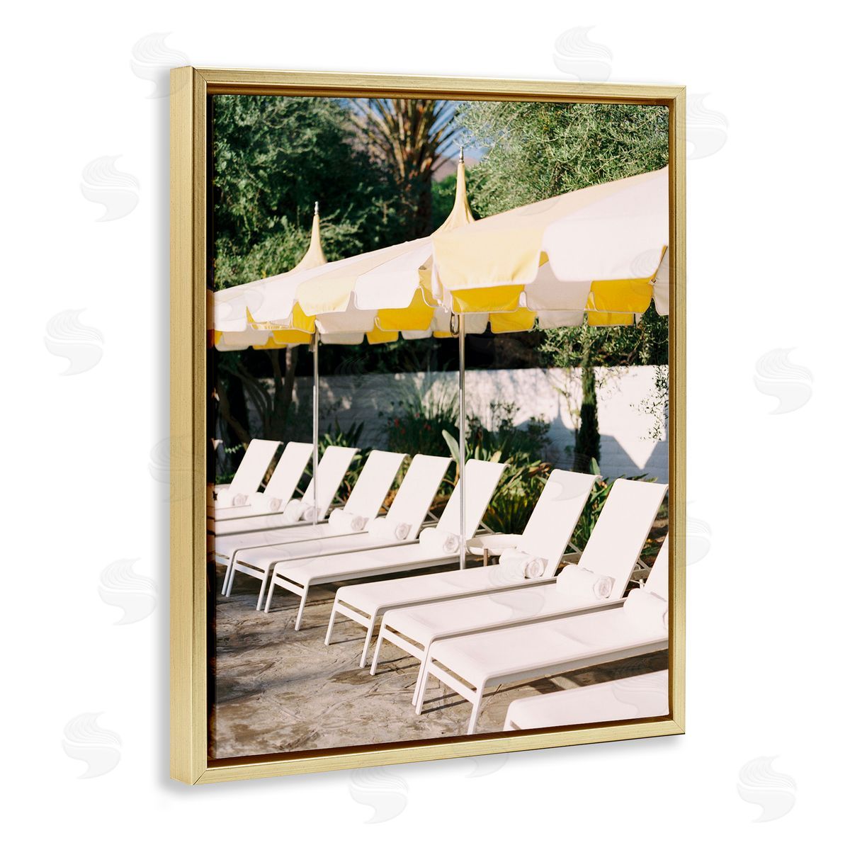 Poolside Beach Chairs Gold Floating Frame Canvas Wall Art, Home Decor by Justine Milton