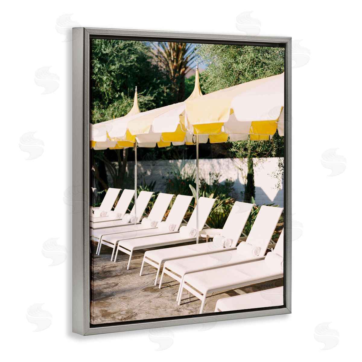 Poolside Beach Chairs Grey Floating Frame Canvas Wall Art, Home Decor by Justine Milton
