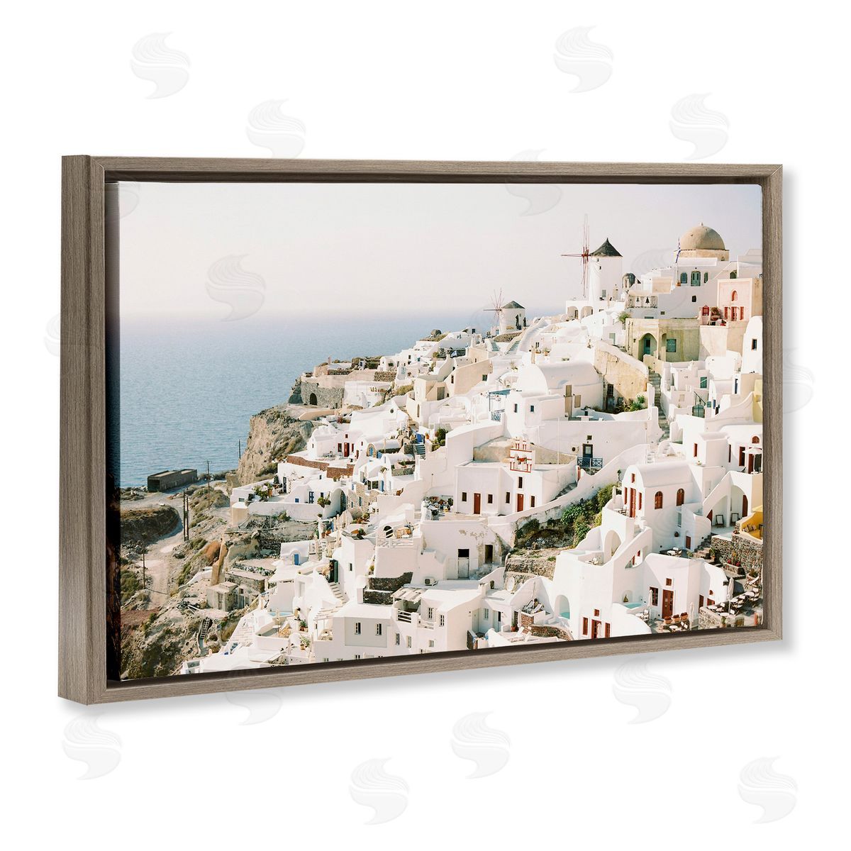 European Seaside City Brown Floating Frame Canvas Wall Art, Home Decor by Justine Milton