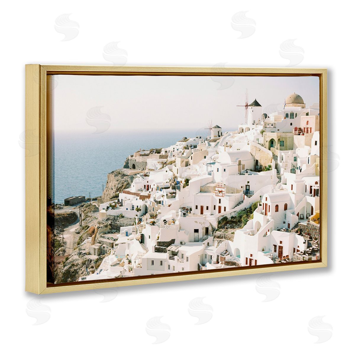 European Seaside City Gold Floating Frame Canvas Wall Art, Home Decor by Justine Milton