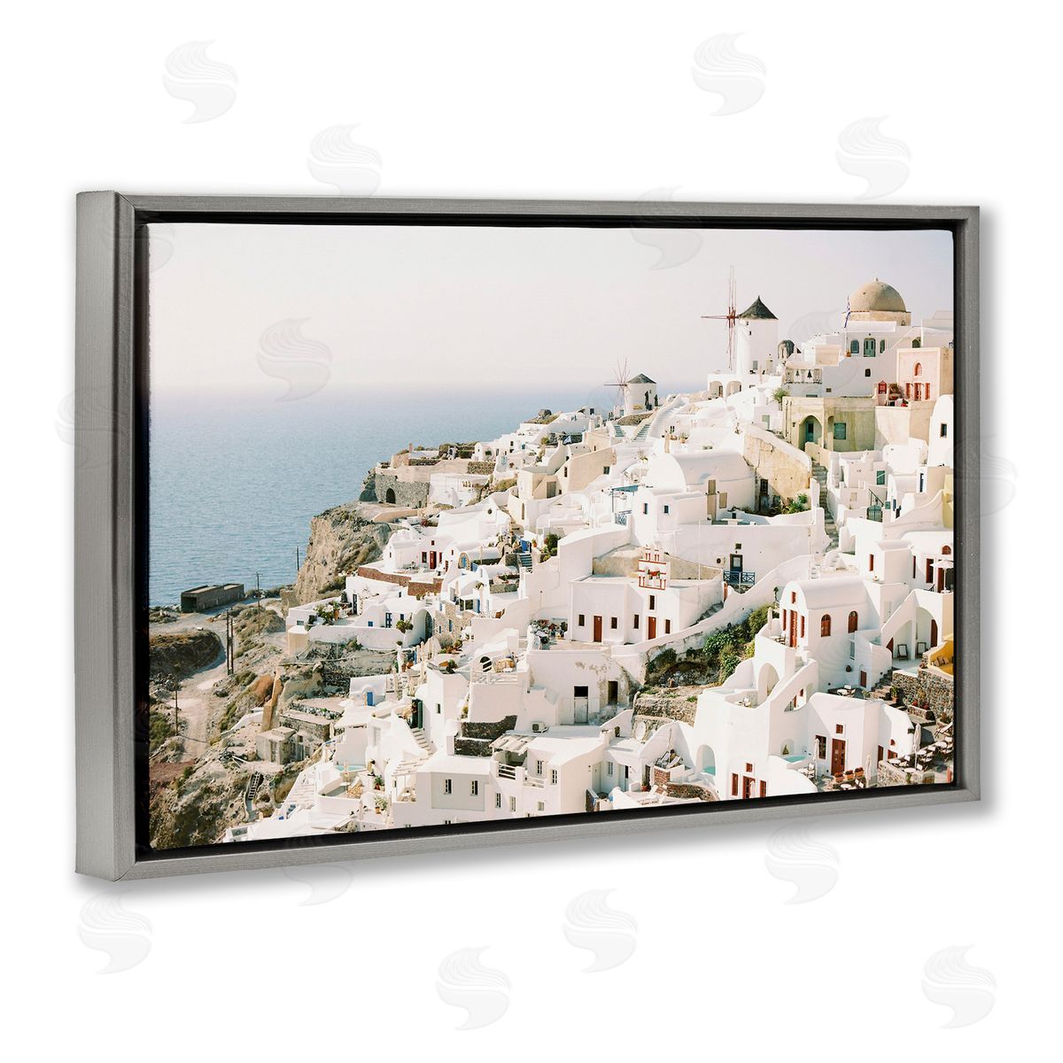 European Seaside City Grey Floating Frame Canvas Wall Art, Home Decor by Justine Milton