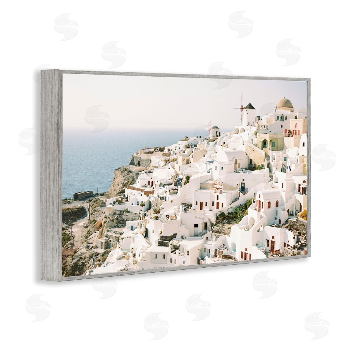 European Seaside City Grey Frame Print Wall Art, Home Decor by Justine Milton