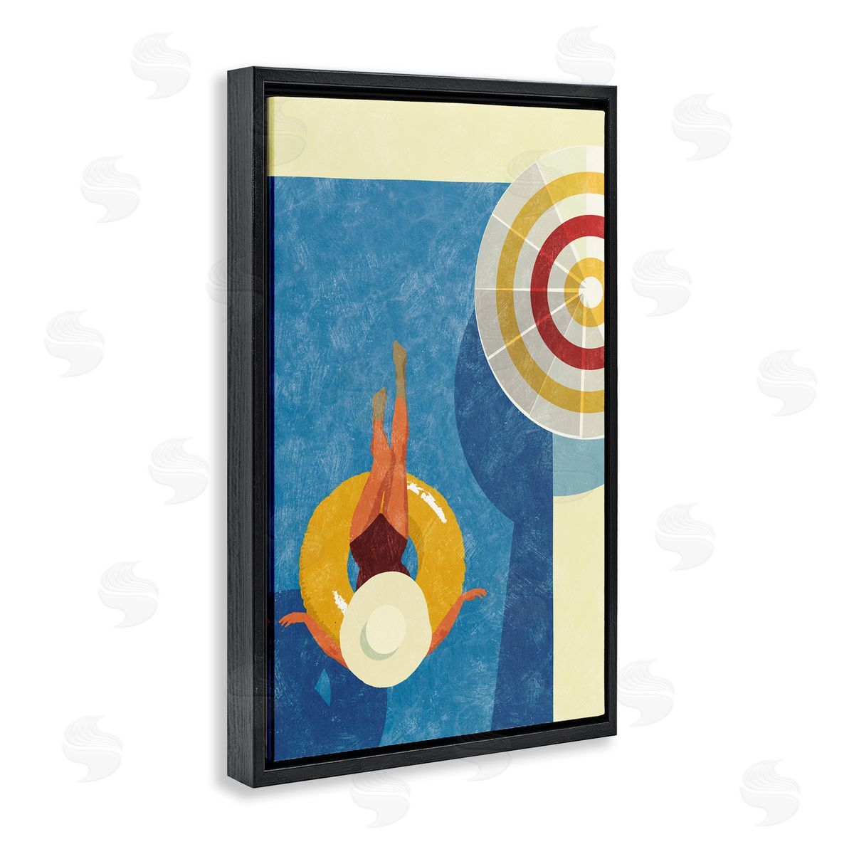 Relaxing on Pool Float Black Floating Frame Canvas Wall Art, Home Decor by Victoria Barnes
