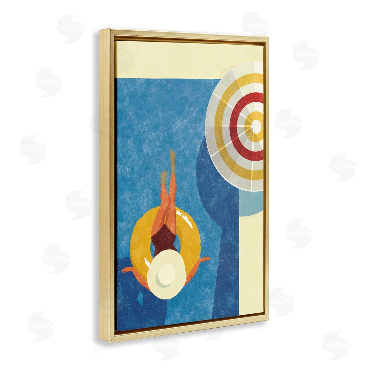 Relaxing on Pool Float Gold Floating Frame Canvas Wall Art, Home Decor by Victoria Barnes