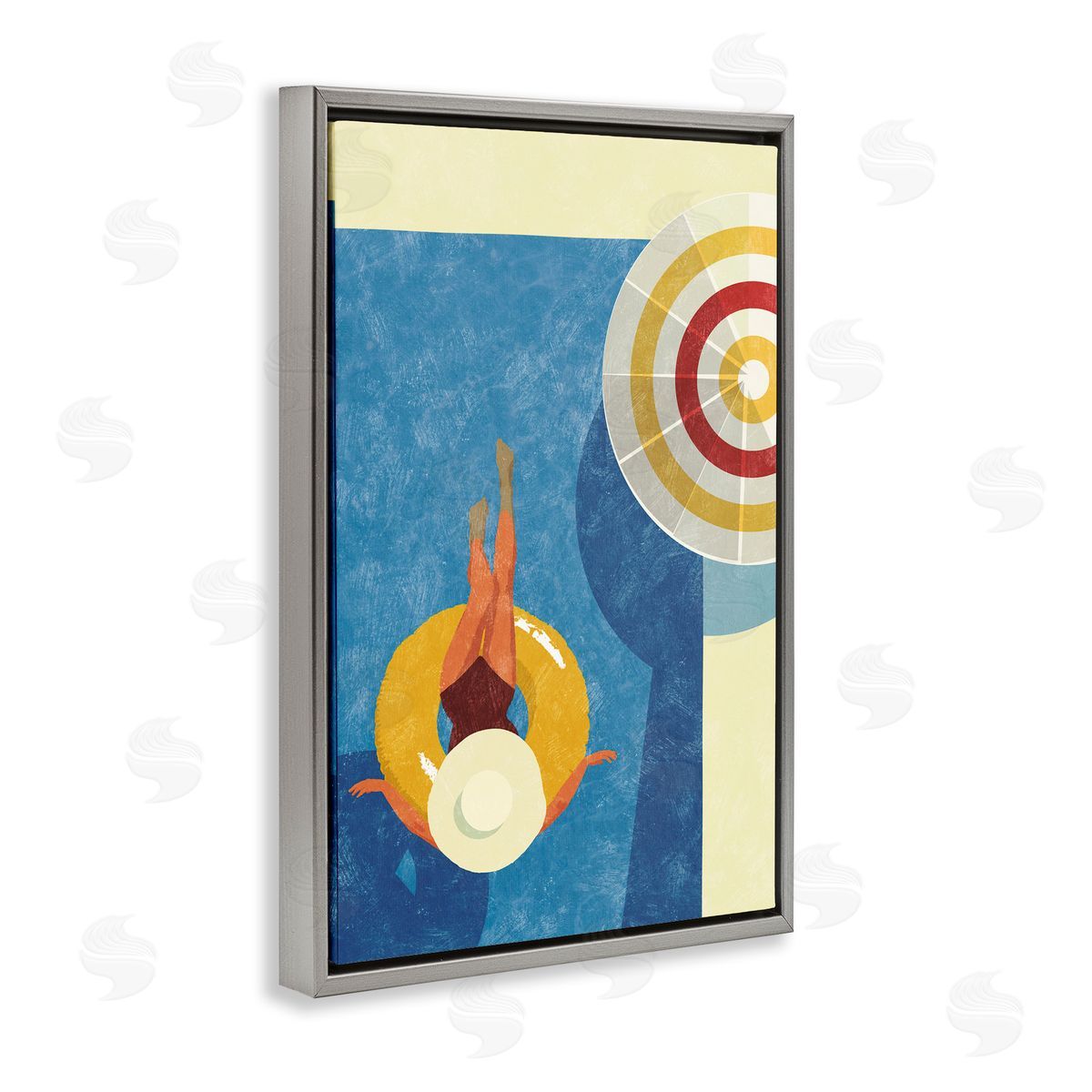 Relaxing on Pool Float Grey Floating Frame Canvas Wall Art, Home Decor by Victoria Barnes