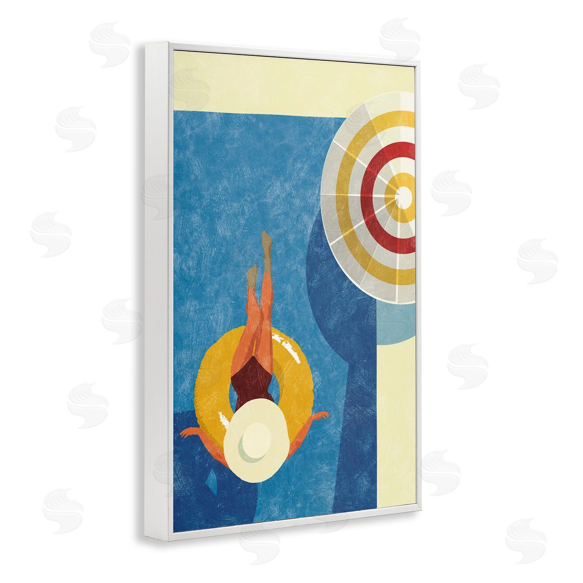 Relaxing on Pool Float White Frame Print Wall Art, Home Decor by Victoria Barnes