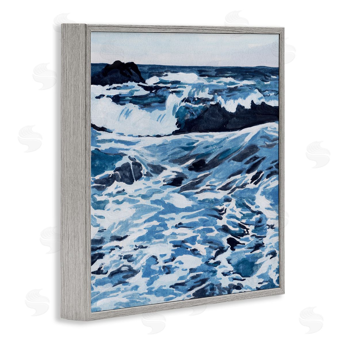 Blue Coastal Waves Grey Frame Print Wall Art, Home Decor by Melissa Wang
