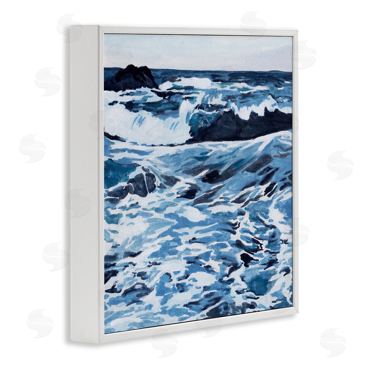 Blue Coastal Waves White Frame Print Wall Art, Home Decor by Melissa Wang
