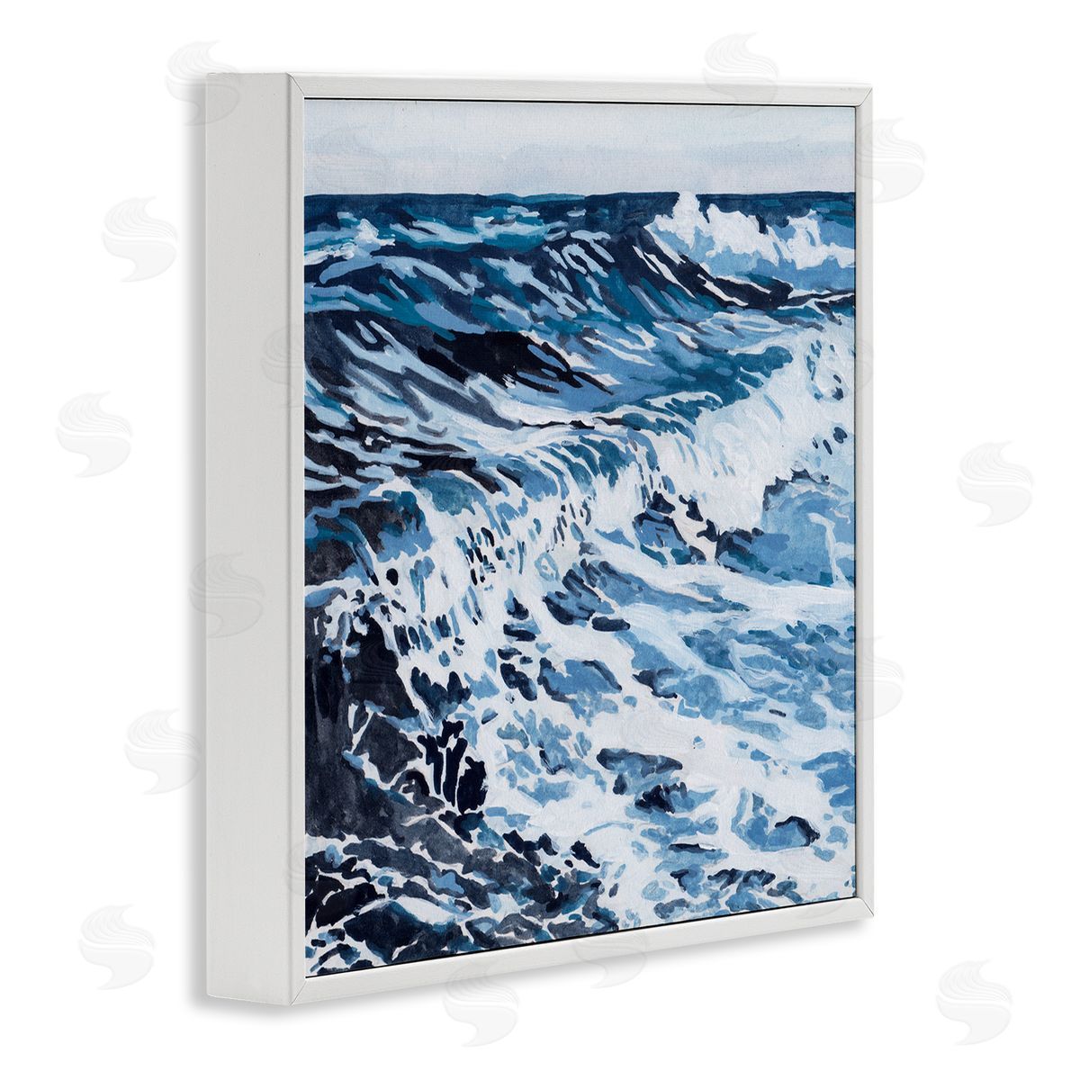 Blue Rolling Waves White Frame Print Wall Art, Home Decor by Melissa Wang