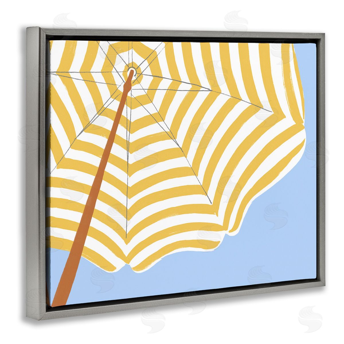 Yellow and White Umbrella Grey Floating Frame Canvas Wall Art, Home Decor by June Erica Vess