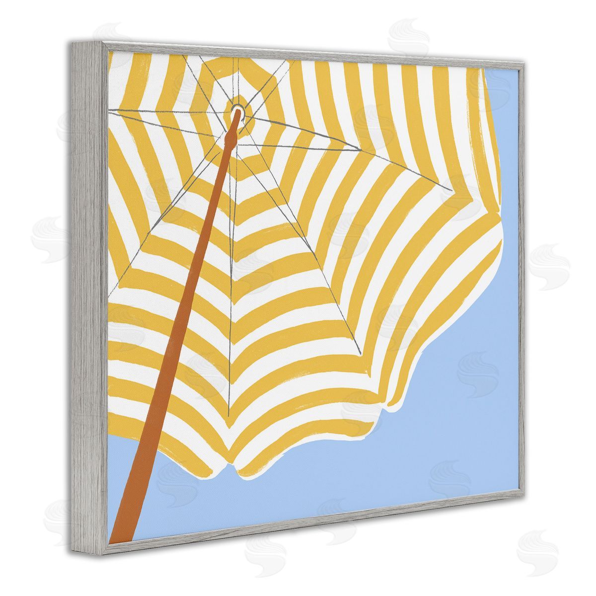 Yellow and White Umbrella Grey Frame Print Wall Art, Home Decor by June Erica Vess