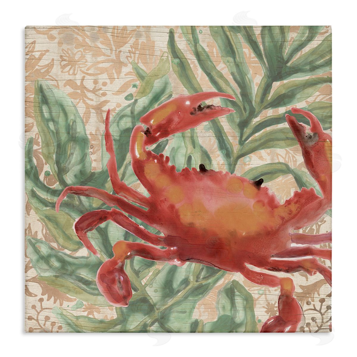 Crab on Palm Leaves Canvas Wall Art, Home Decor by June Erica Vess