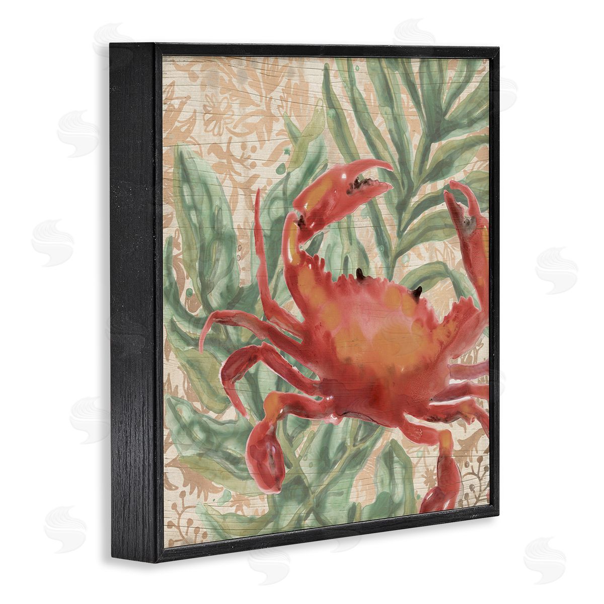 Crab on Palm Leaves Black Frame Print Wall Art, Home Decor by June Erica Vess