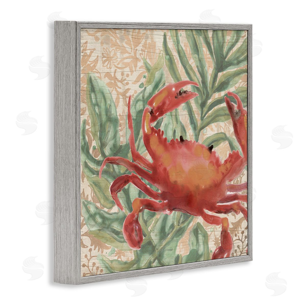 Crab on Palm Leaves Grey Frame Print Wall Art, Home Decor by June Erica Vess