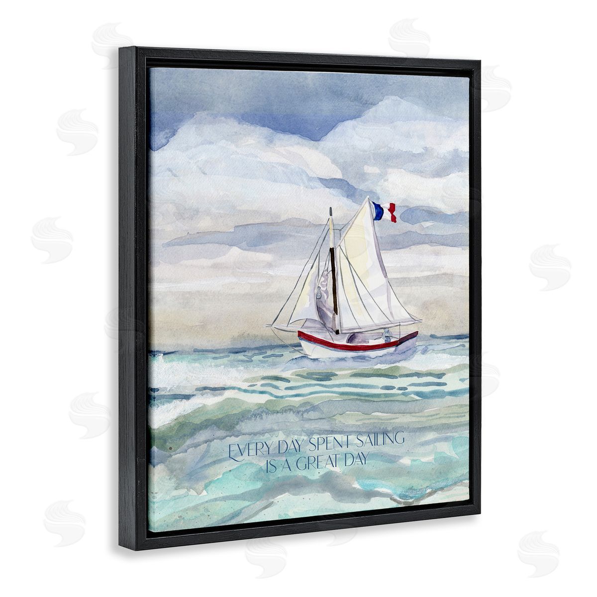 Great Day Sailing Phrase Black Floating Frame Canvas Wall Art, Home Decor by Audrey Jeanne Roberts