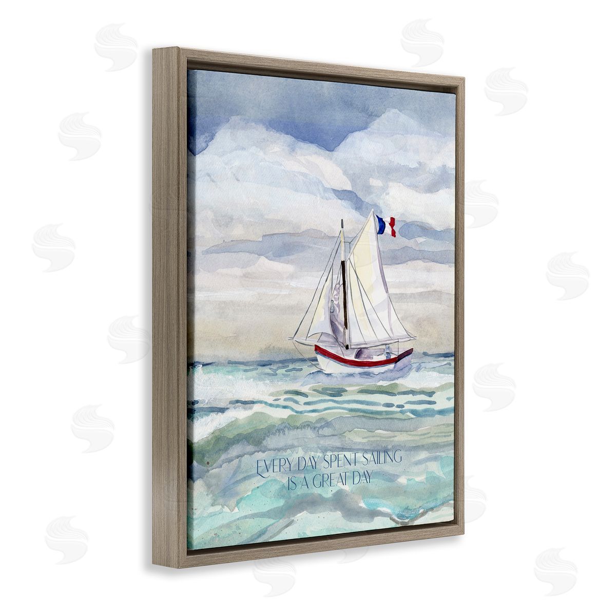 Great Day Sailing Phrase Brown Floating Frame Canvas Wall Art, Home Decor by Audrey Jeanne Roberts