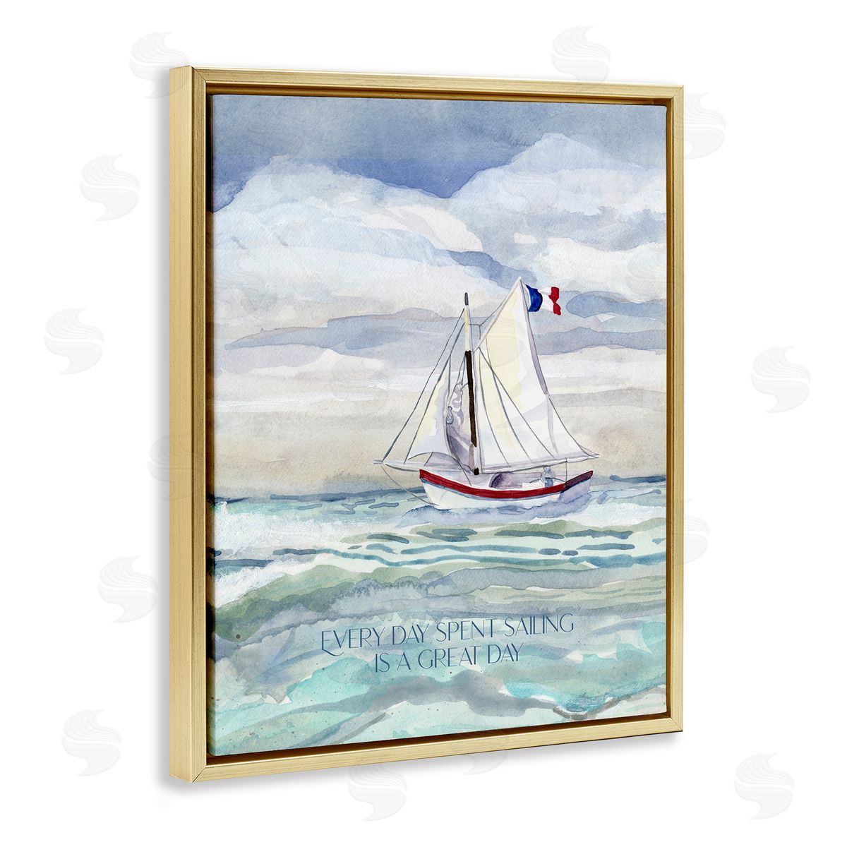 Great Day Sailing Phrase Gold Floating Frame Canvas Wall Art, Home Decor by Audrey Jeanne Roberts