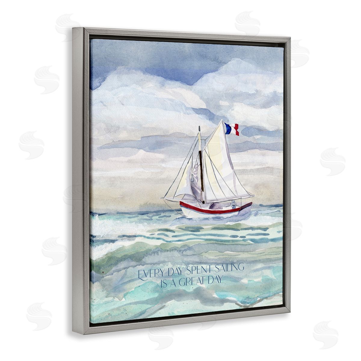 Great Day Sailing Phrase Grey Floating Frame Canvas Wall Art, Home Decor by Audrey Jeanne Roberts
