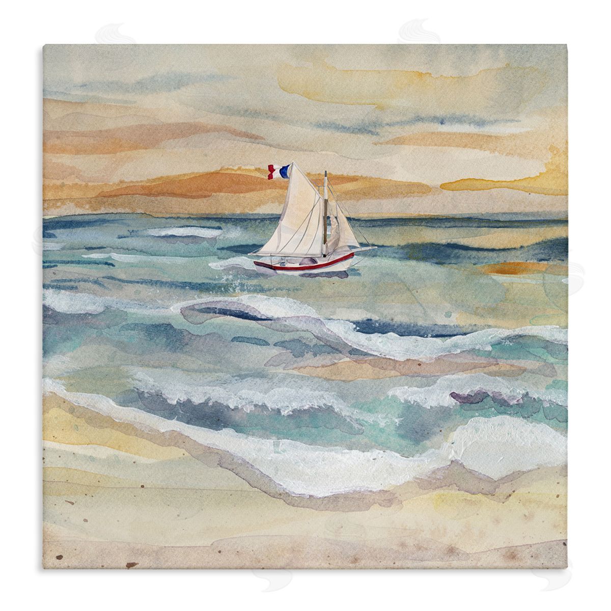 Watercolor Boat Beach View Canvas Wall Art, Home Decor by Audrey Jeanne Roberts