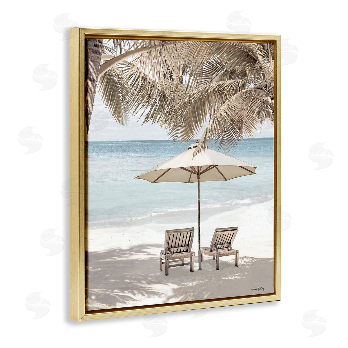 Summer Villa Vacation Gold Floating Frame Canvas Wall Art, Home Decor by Amber Sterling