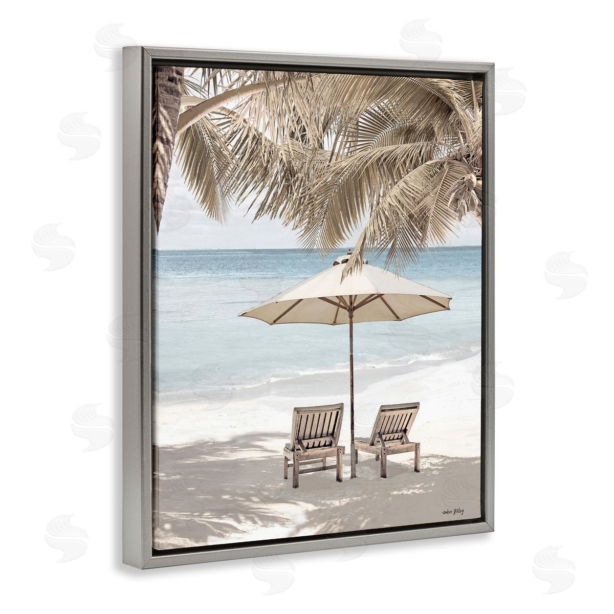 Summer Villa Vacation Grey Floating Frame Canvas Wall Art, Home Decor by Amber Sterling