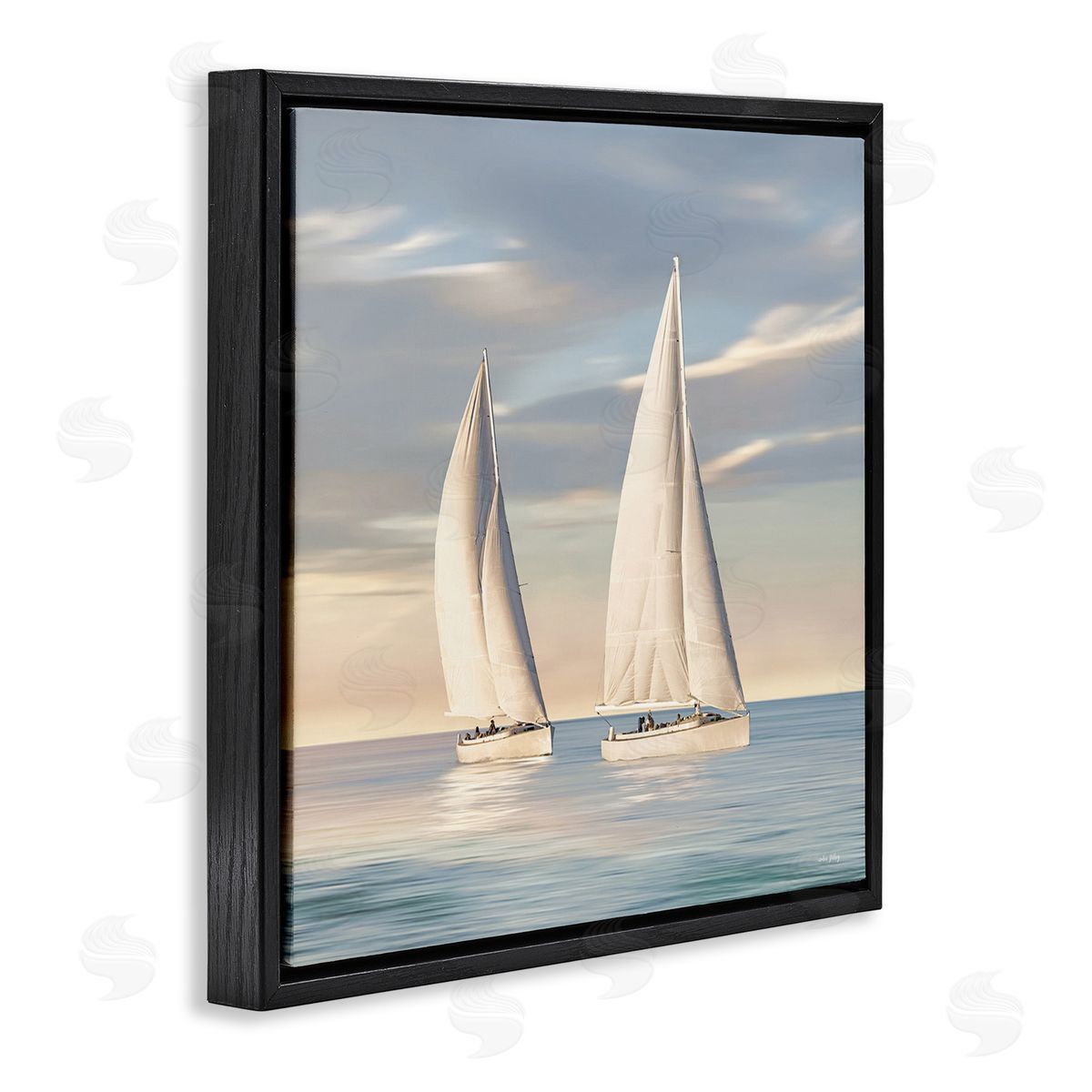 Two Mighty Sailboats Black Floating Frame Canvas Wall Art, Home Decor by Amber Sterling