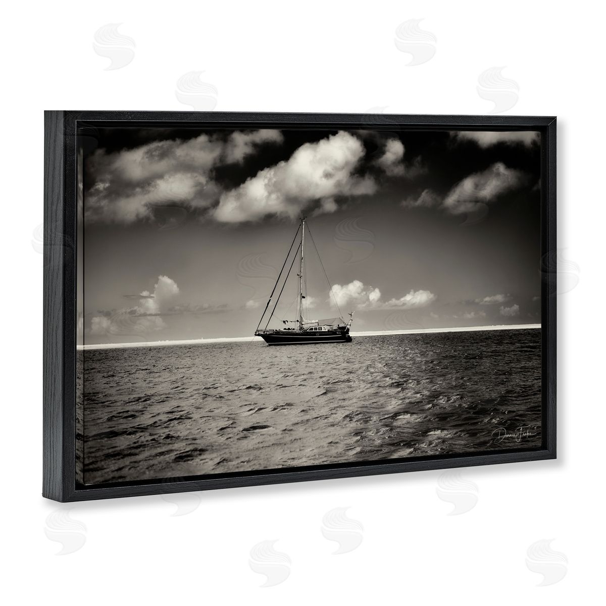 Clouds Over Big Ship Black Floating Frame Canvas Wall Art, Home Decor by Dennis Frates