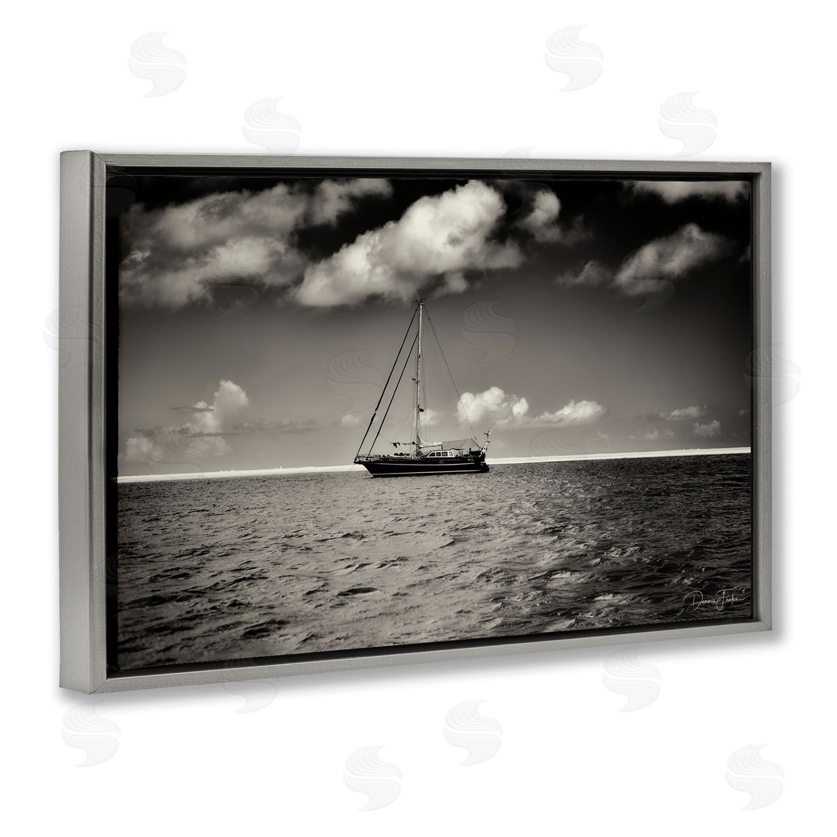 Clouds Over Big Ship Grey Floating Frame Canvas Wall Art, Home Decor by Dennis Frates