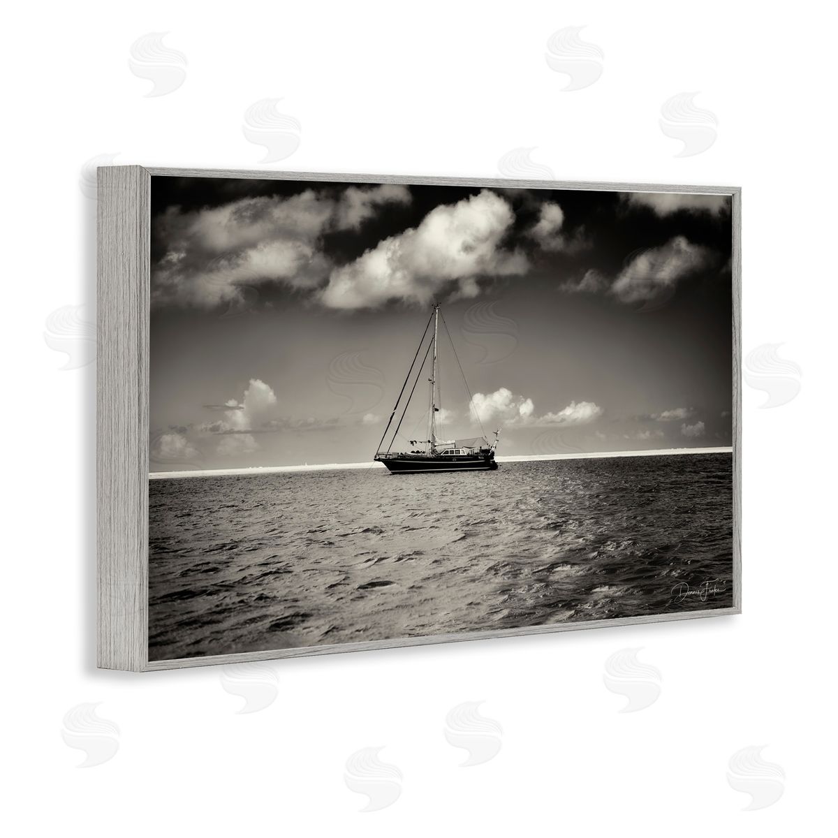 Clouds Over Big Ship Grey Frame Print Wall Art, Home Decor by Dennis Frates
