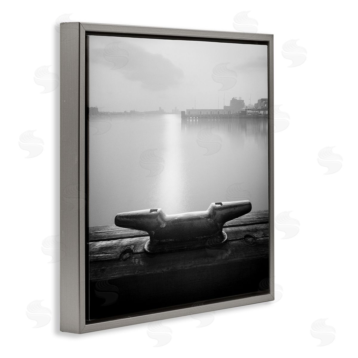 Dockside Boat View Grey Floating Frame Canvas Wall Art, Home Decor by Chip Forelli
