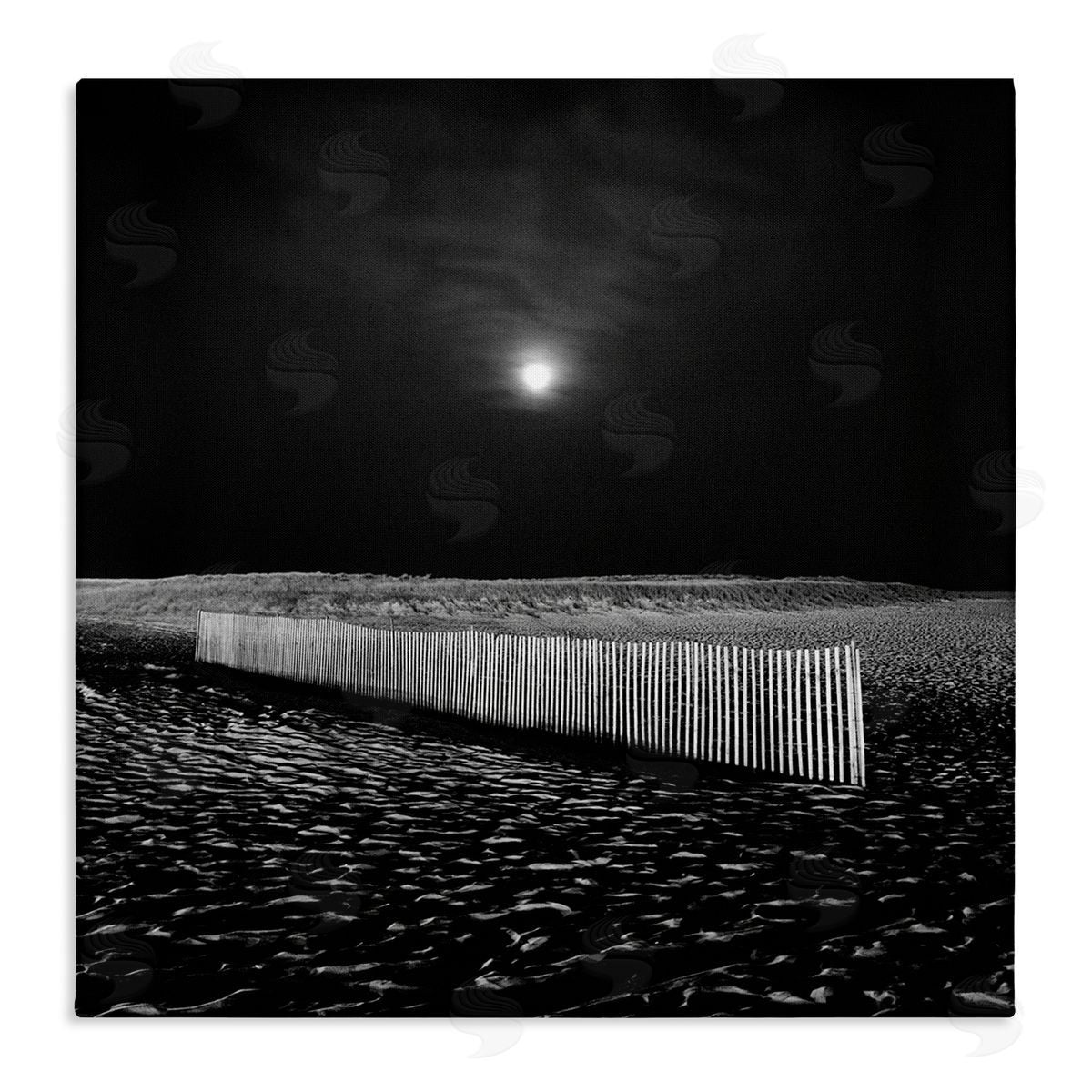 Beach Fence at Night Canvas Wall Art, Home Decor by Chip Forelli