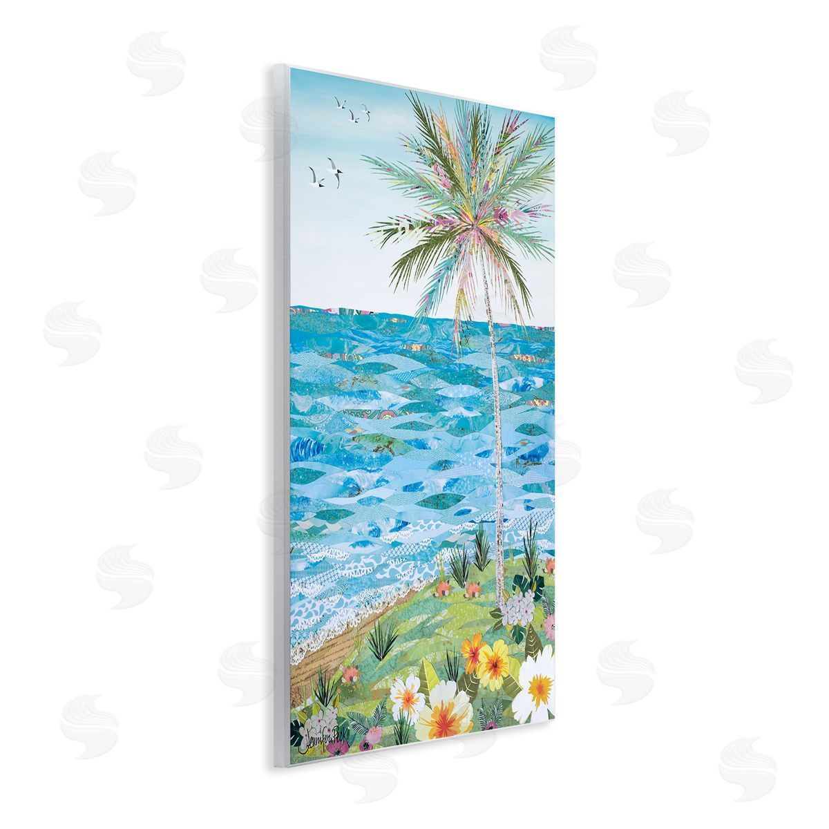 Collaged Tropical Landscape Wood Plaque Wall Art, Home Decor by Jennifer Peck