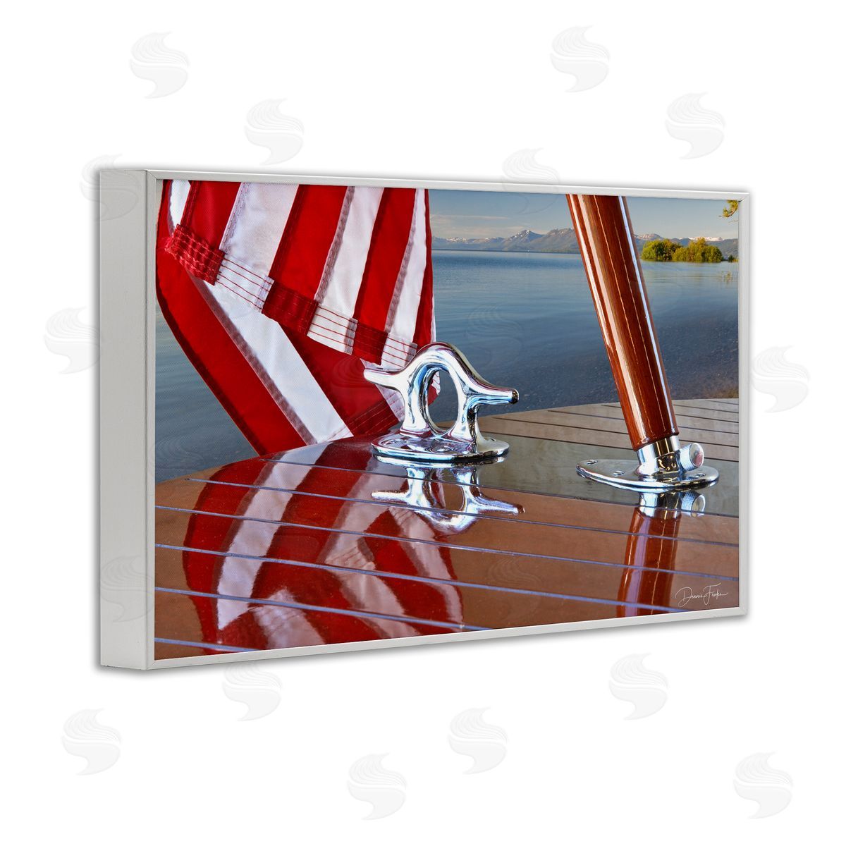 Flag On Boat Hull White Frame Print Wall Art, Home Decor by Dennis Frates