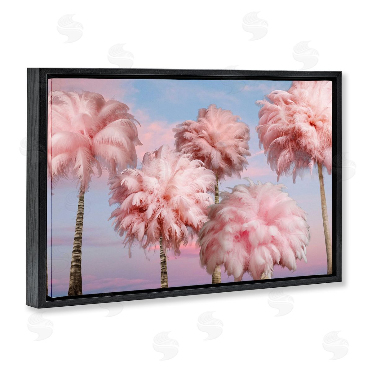 Fluffy Pink Palm Trees Black Floating Frame Canvas Wall Art, Home Decor by Ziwei Li