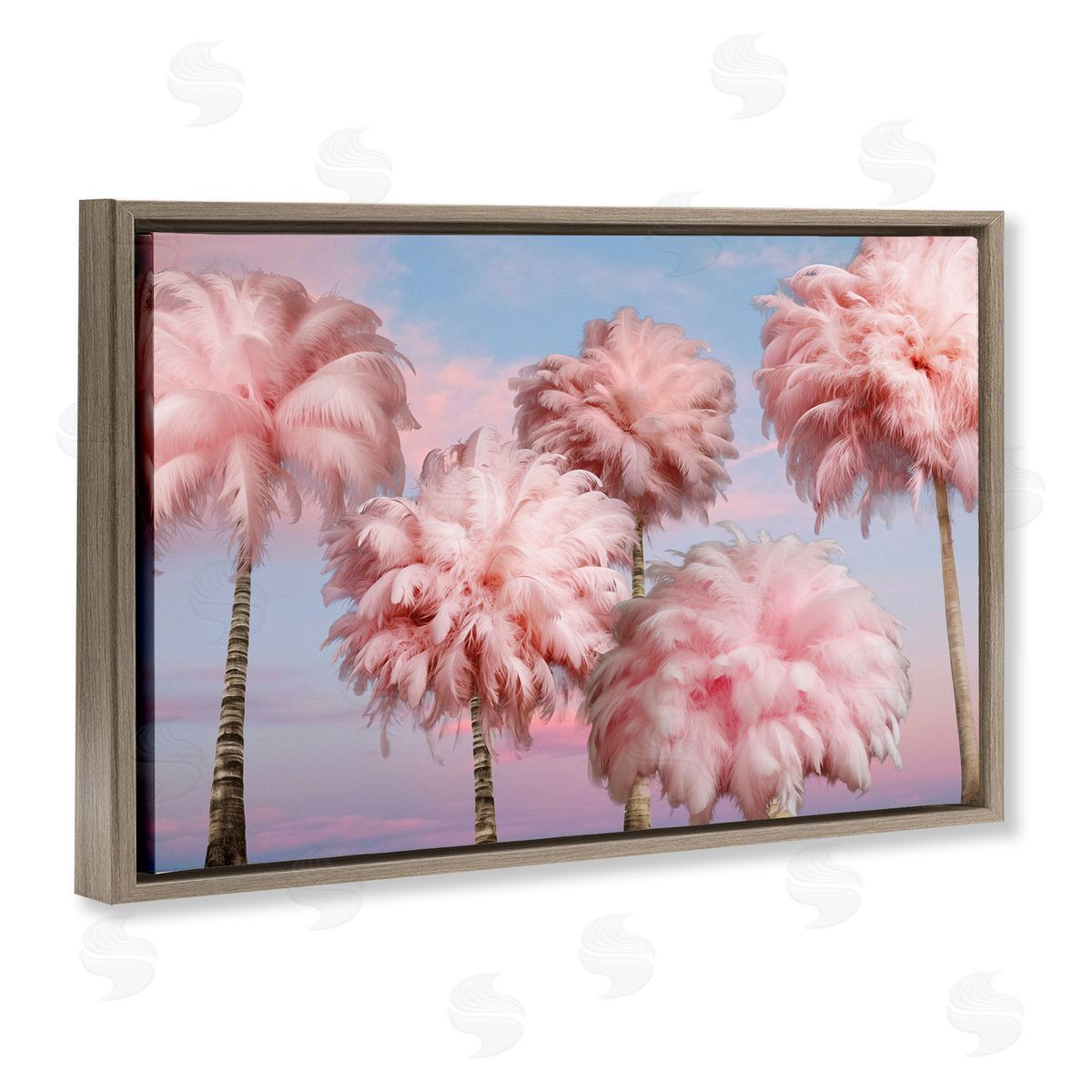 Fluffy Pink Palm Trees Brown Floating Frame Canvas Wall Art, Home Decor by Ziwei Li