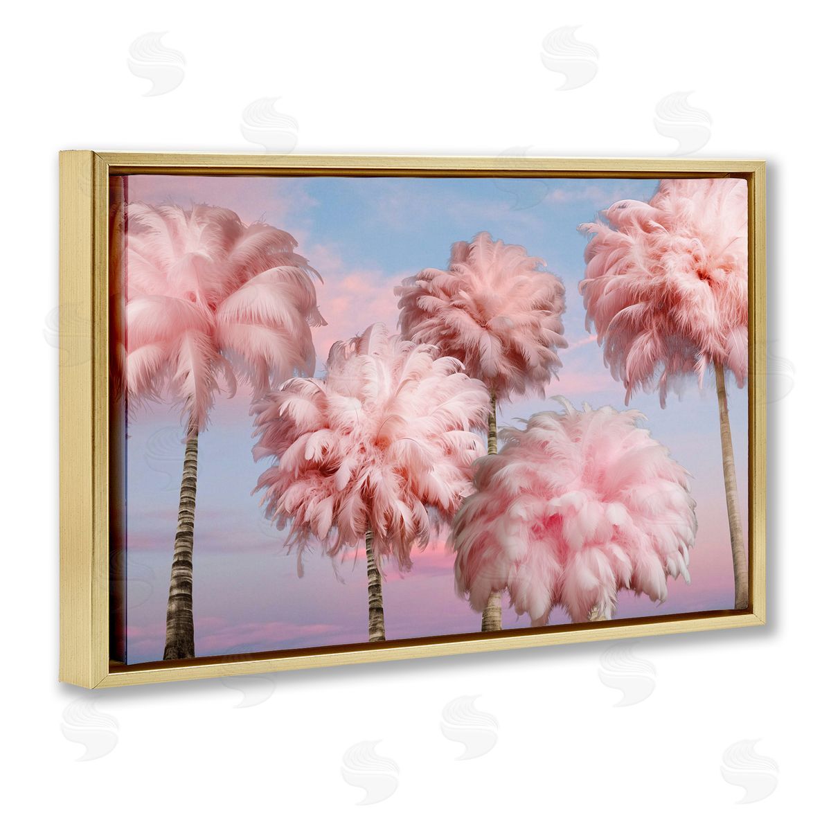 Fluffy Pink Palm Trees Gold Floating Frame Canvas Wall Art, Home Decor by Ziwei Li