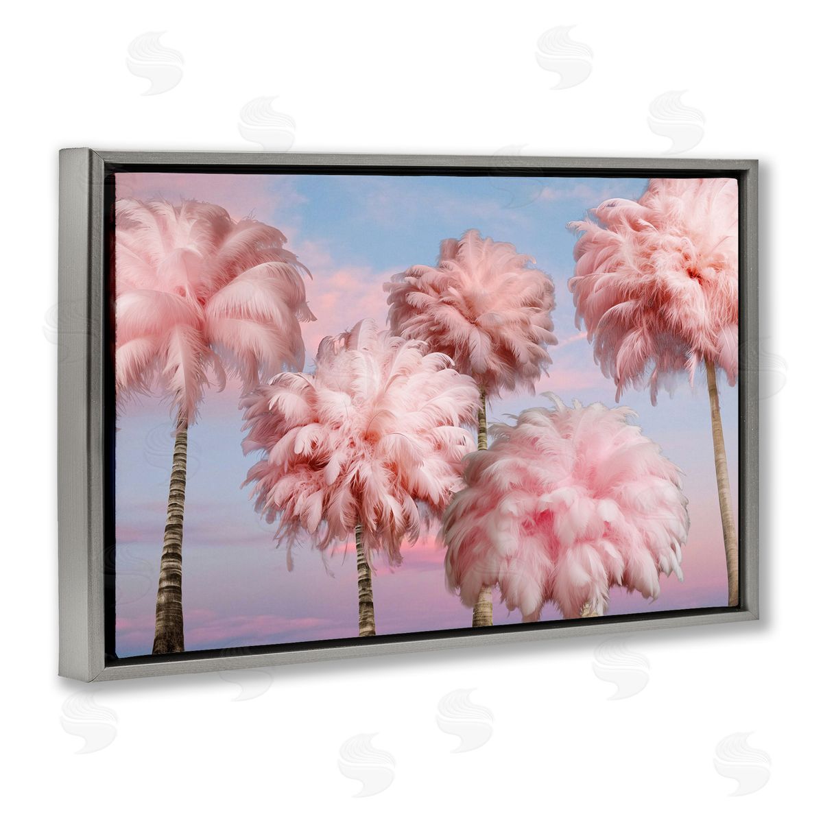 Fluffy Pink Palm Trees Grey Floating Frame Canvas Wall Art, Home Decor by Ziwei Li