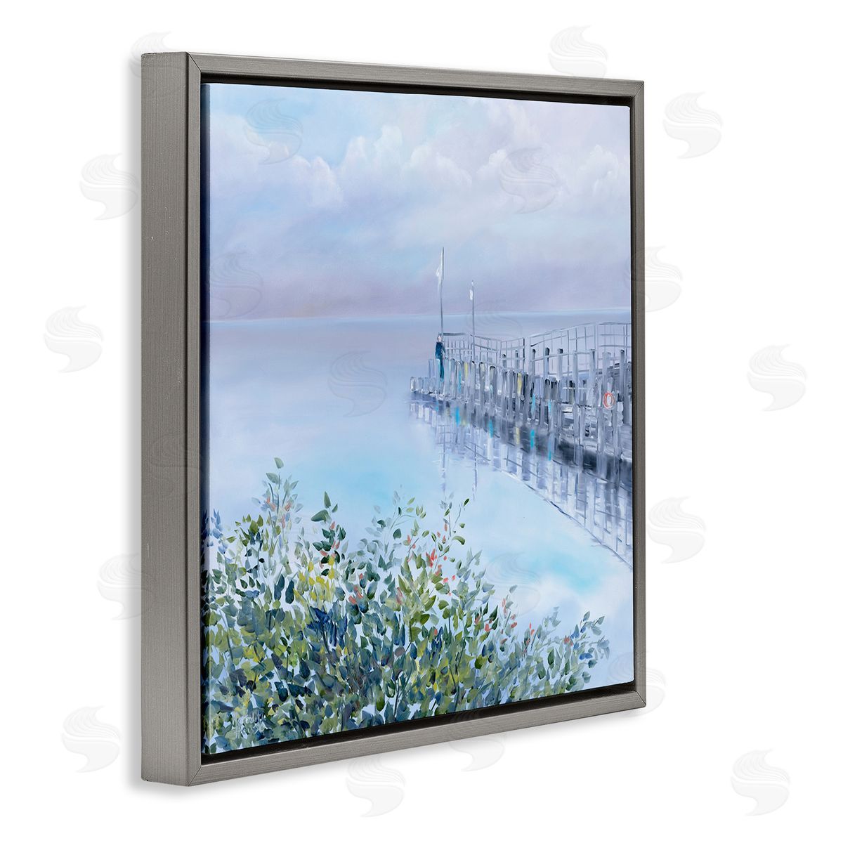 Foggy Harbor Dock Grey Floating Frame Canvas Wall Art, Home Decor by Meredith Howse