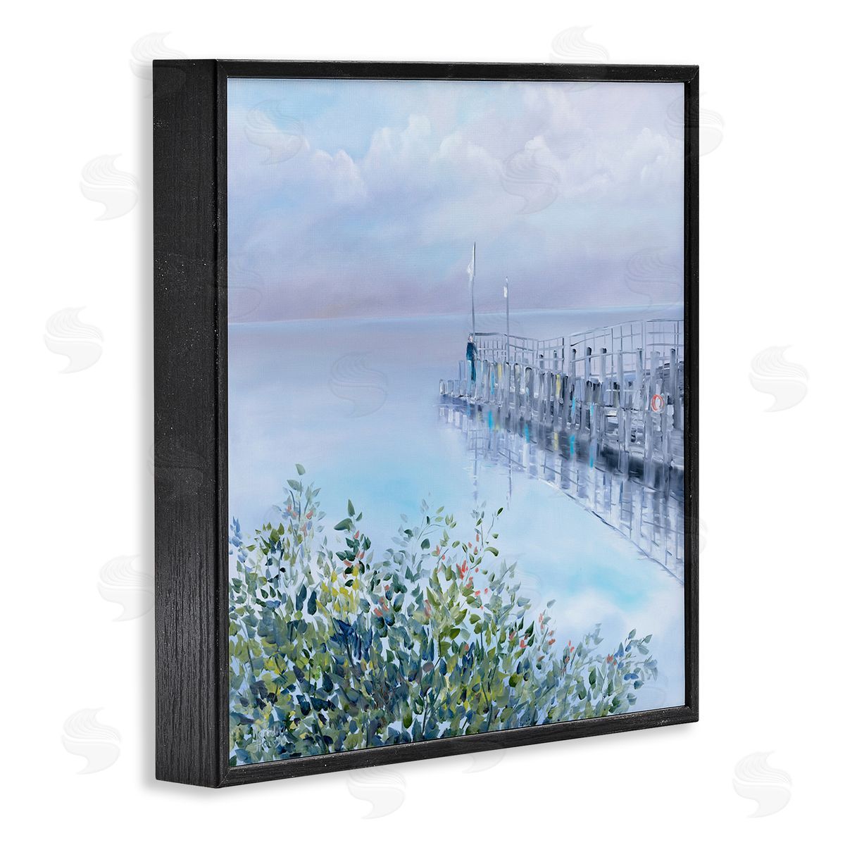 Foggy Harbor Dock Black Frame Print Wall Art, Home Decor by Meredith Howse