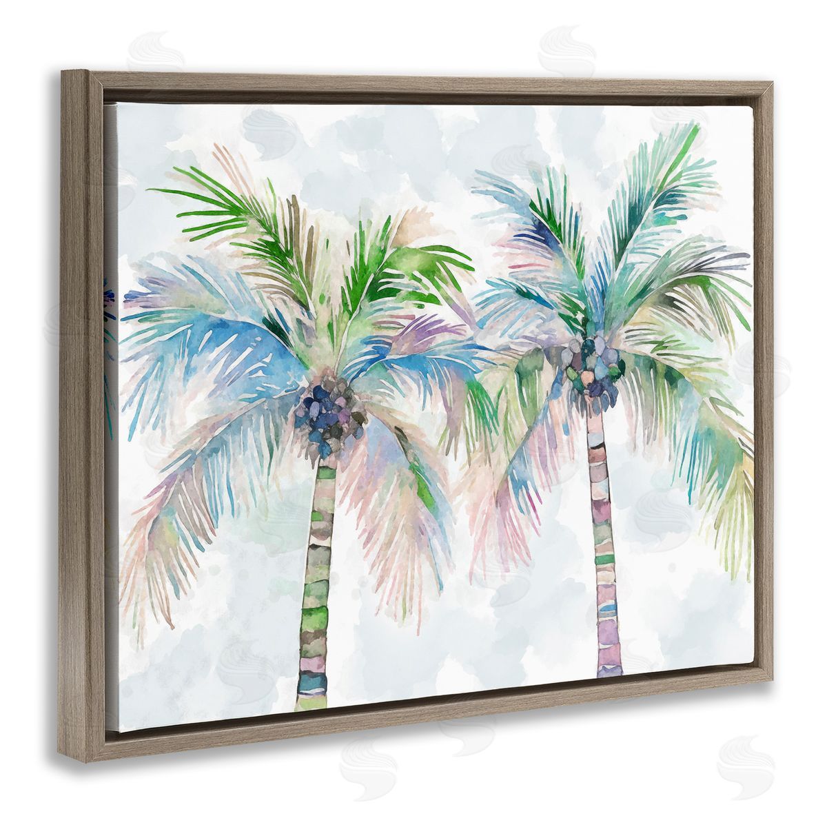 Soft Palm Tree Pair Brown Floating Frame Canvas Wall Art, Home Decor by Ziwei Li