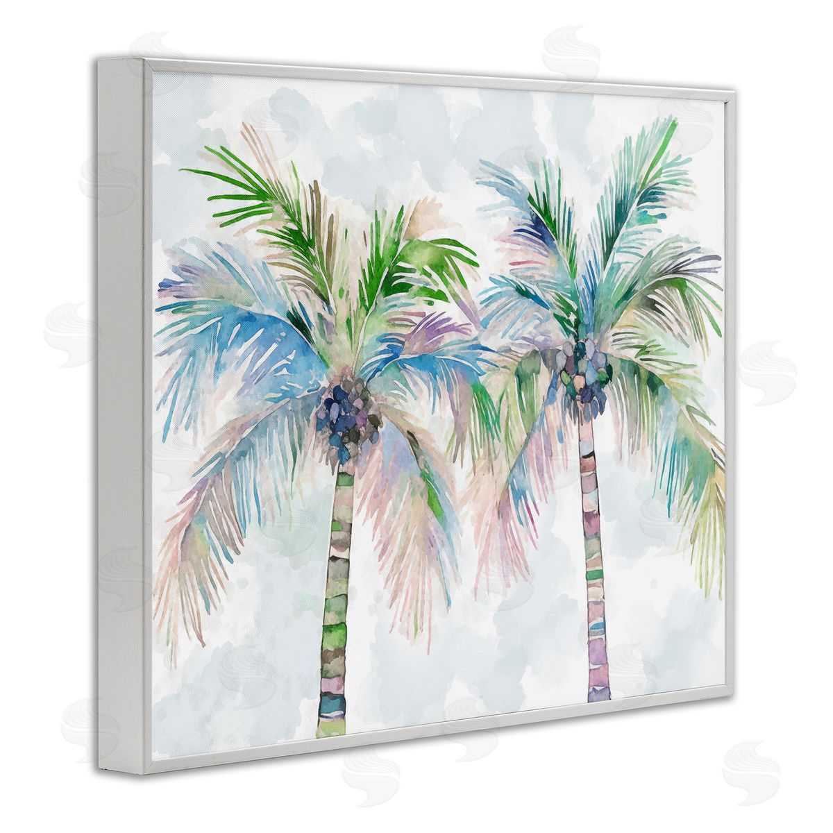 Soft Palm Tree Pair White Frame Print Wall Art, Home Decor by Ziwei Li