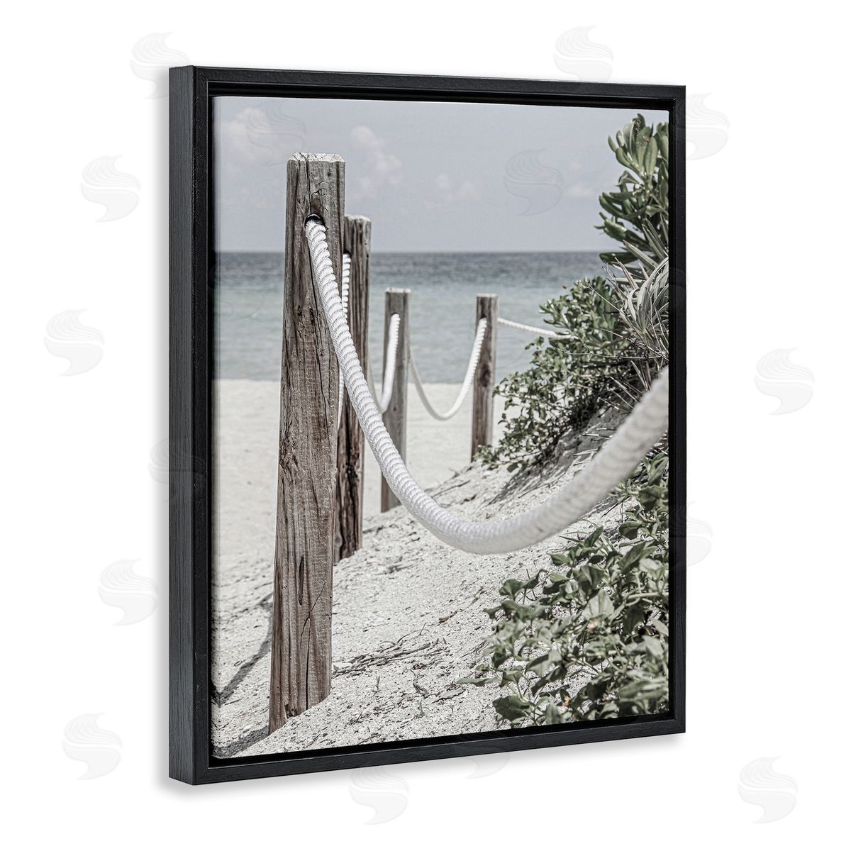 Rope Fence Beach Black Floating Frame Canvas Wall Art, Home Decor by Incado