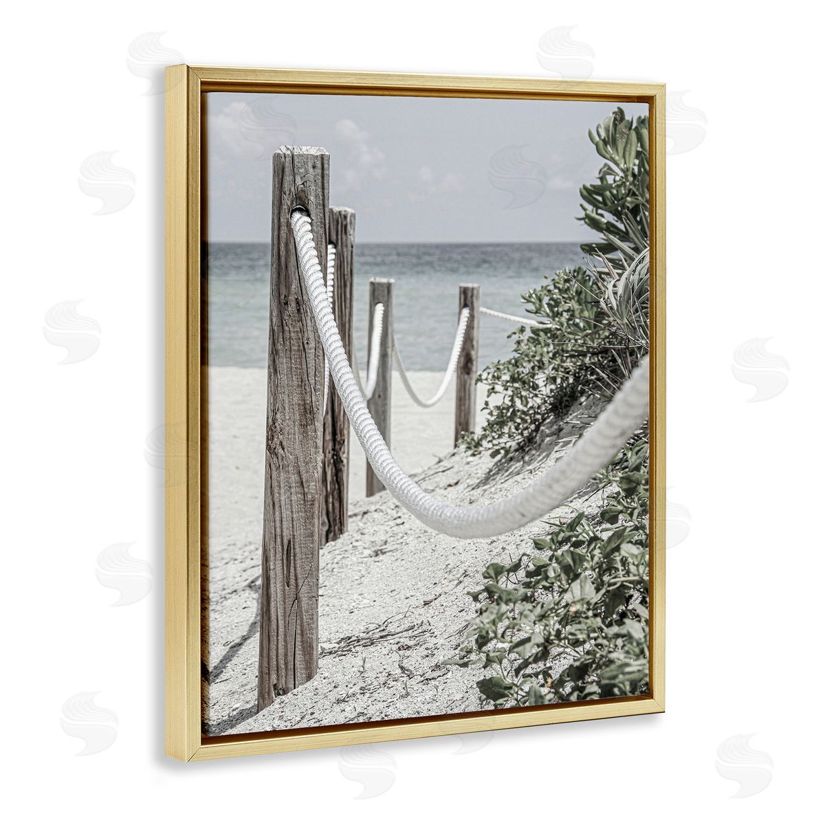 Rope Fence Beach Gold Floating Frame Canvas Wall Art, Home Decor by Incado