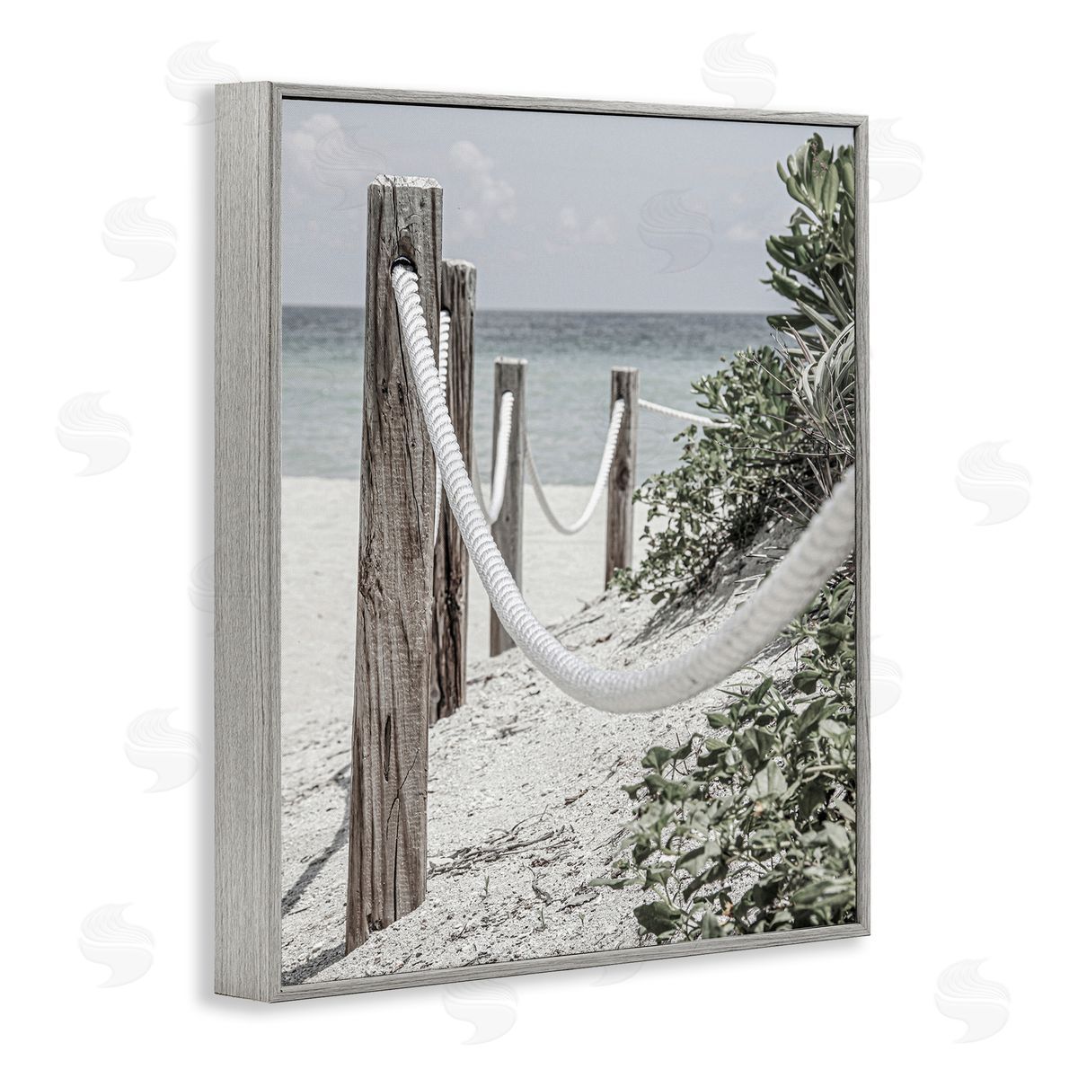 Rope Fence Beach Grey Frame Print Wall Art, Home Decor by Incado