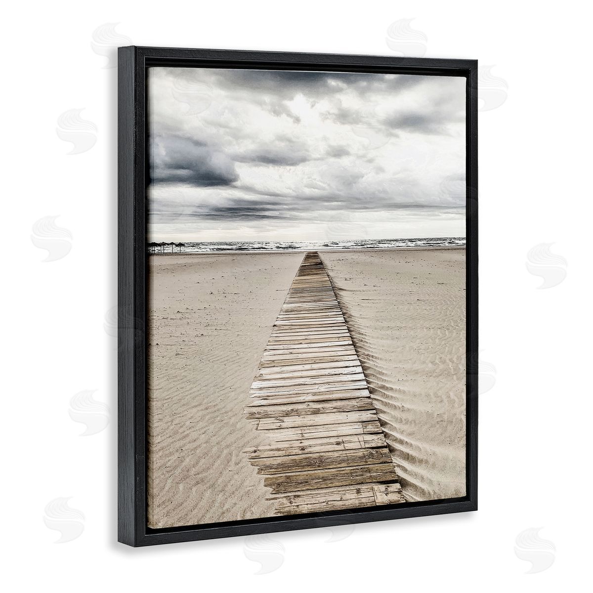 Sand Covered Boardwalk Black Floating Frame Canvas Wall Art, Home Decor by Incado